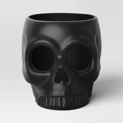 Medium Ceramic Stoneware Skull Candle Holder with Reactive Glaze Black - Threshold™ | Target