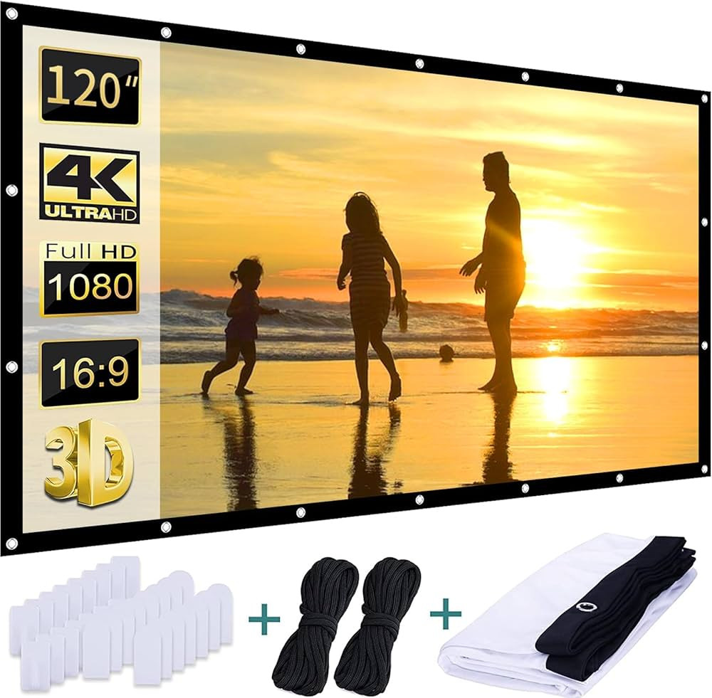 AAJK 120 inch White Projector Screen, AAJK Projection Screen16:9 HD Hanging Movie Screen Foldable... | Amazon (US)