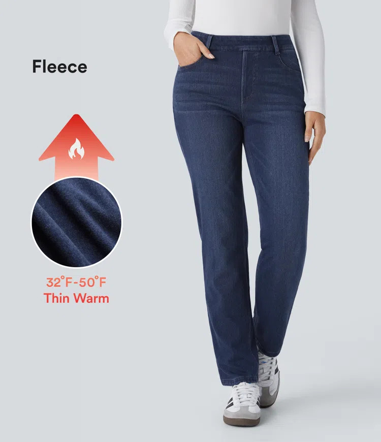 Women’s Halara Flex™ Denim Heat High Waisted Pockets Straight Leg Washed Casual Jeans - Halar... | HALARA