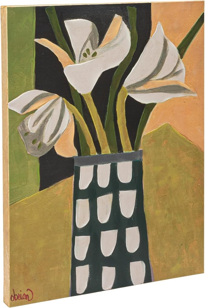 Creative Co-Op Wood Framed Canvas Wall Décor with Abstract Flowers in Vase, Multicolor | Amazon (US)