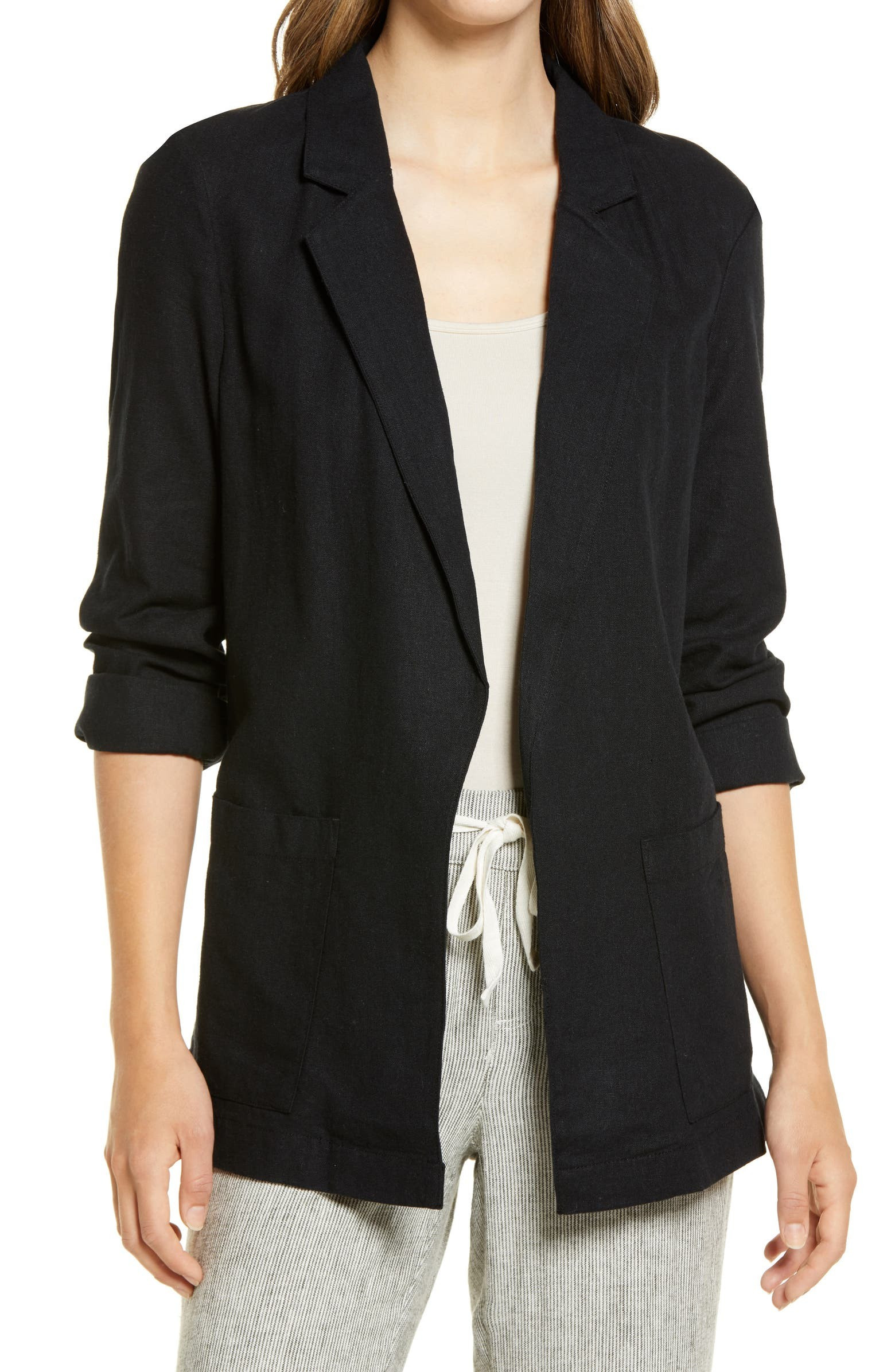 Open Front Linen Blend Jacket | Nordstrom