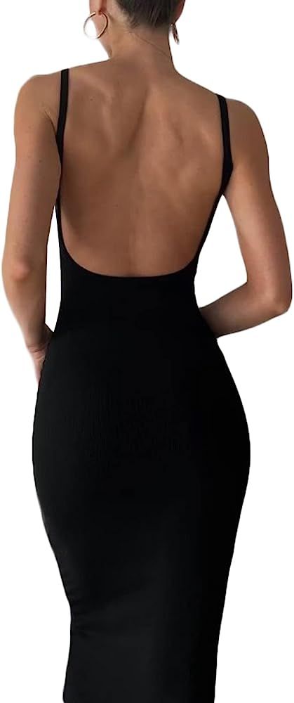 Meihuida Women Cut Out Dress Y2k Summer Sexy Halter Neck Sleeveless Backless Knitted Bodycon Cuto... | Amazon (US)
