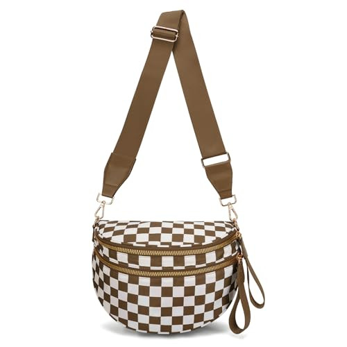 Emmafy Crossbody Bag for Women, Emmafy Waterproof Oxford Cloth Large Capacity Bum Bags with Adjustable Strap (Caramel plaid) | Amazon (US)