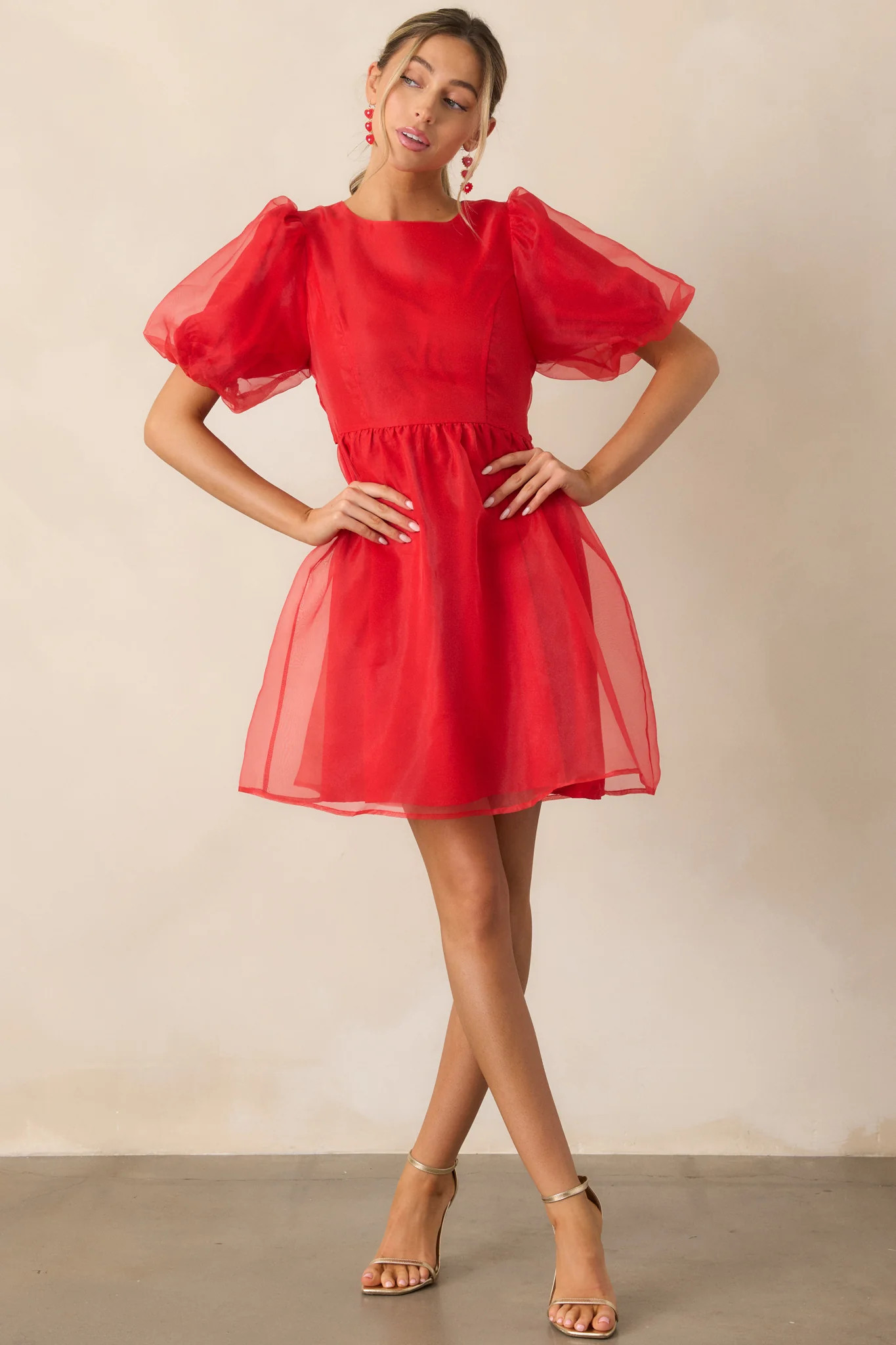 Another Kiss Red Puff Sleeve Mini Dress | Red Dress