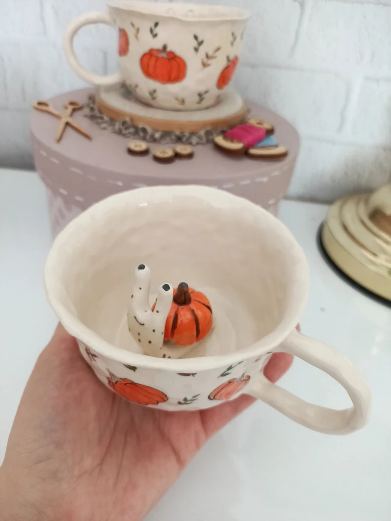 Snail Mug, Orange Mug, Pumpkin Mug, Pumpkin Cup, Handmade Ceramic Pumpkin Mug, Ceramic Mug, Funny... | Etsy (US)
