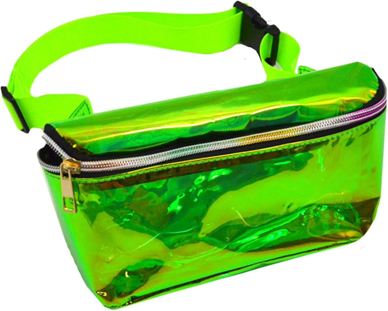 Holographic Clear Fanny Pack Metallic Glitter Waist Bag Travel Sport Bum Bag Green | Amazon (US)