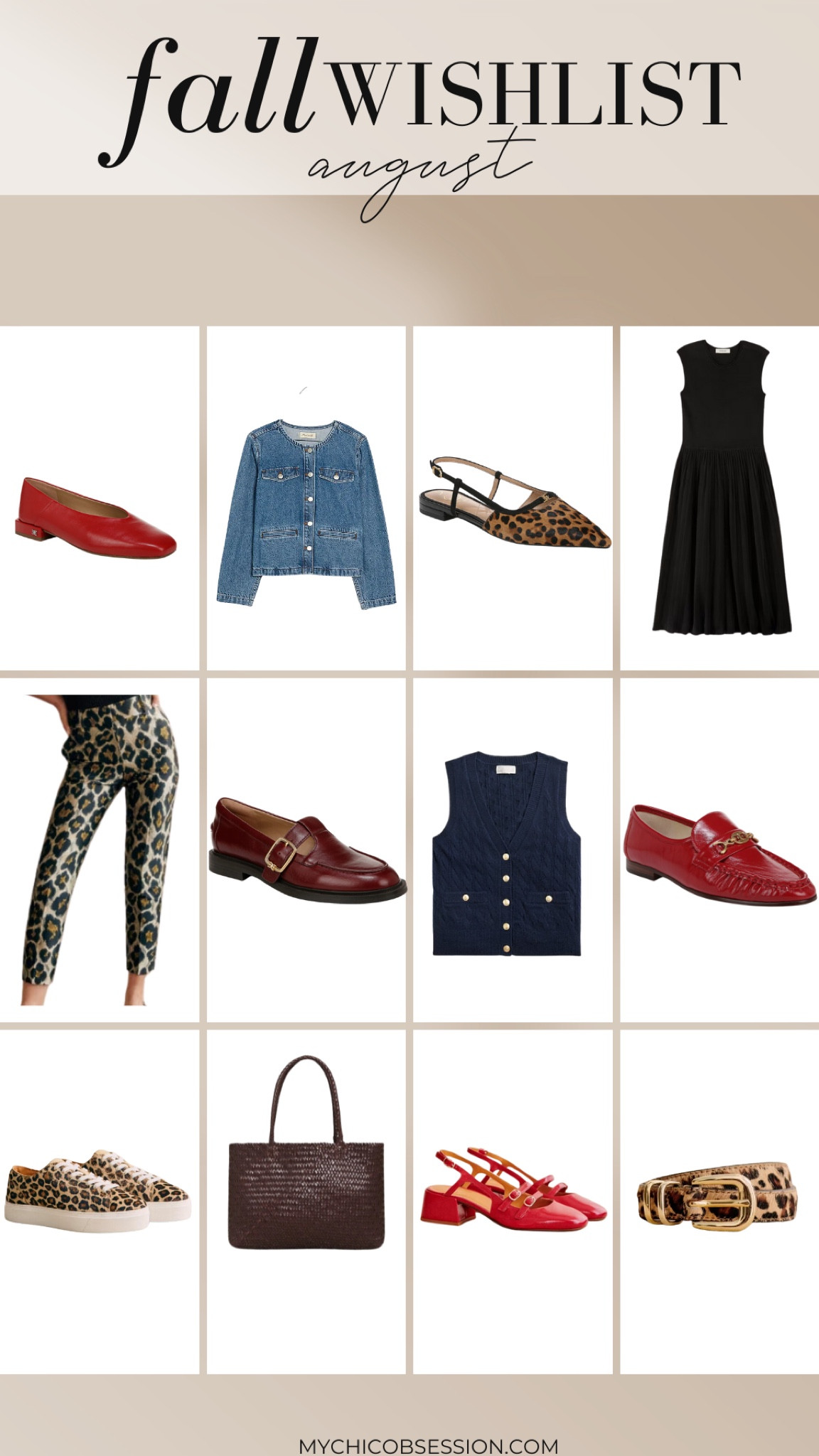 Here’s what on my fall wishlist! Can you tell I’ve got a thing for shoes? 😉 Red shoes, burgundy shoes, and leopard print shoes have been catching my eye lately - in classic fall shoe styles like slingback flats, sneakers, loafers, and flats, of course. Sezane has so many pretty leopard print pieces I’m eyeing. I love the denim jacket from Madewell - fall classic meets lady jacket chic. The sweater dress from Everlane looks so classic. And I’m loving darker colors, like chocolate brown. You can even incorporate these in your fall transition outfits now!

#LTKSeasonal #LTKFindsUnder100