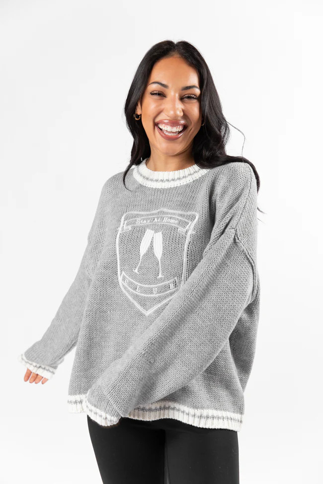 Stay At Home Club Grey Sweater | Pink Lily