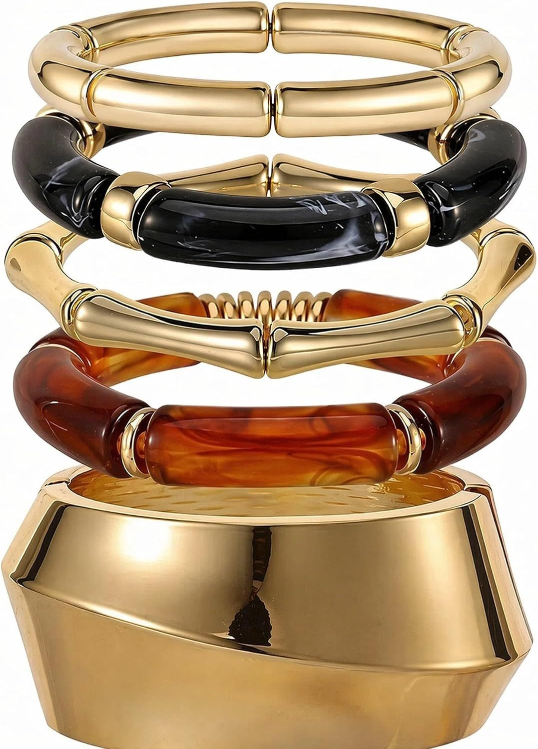 5 Pcs Chunky Acrylic Resin Bangle Bracelets for Women | Amazon (US)