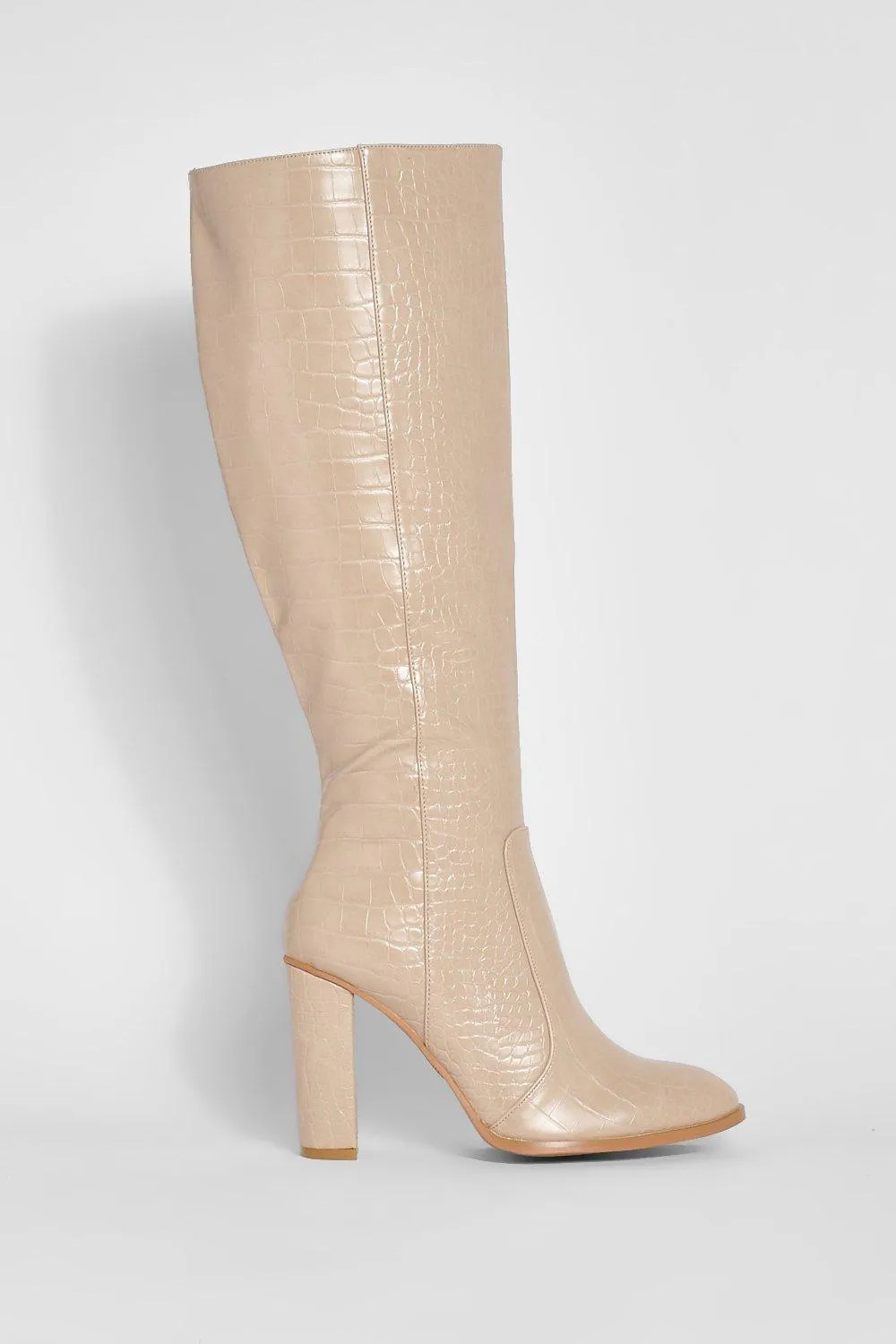 Round Toe Knee High Croc Boot | Boohoo.com (UK & IE)