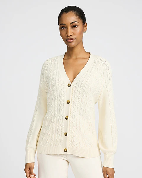 Cotton Cable Knit Oversized Cardigan | Express