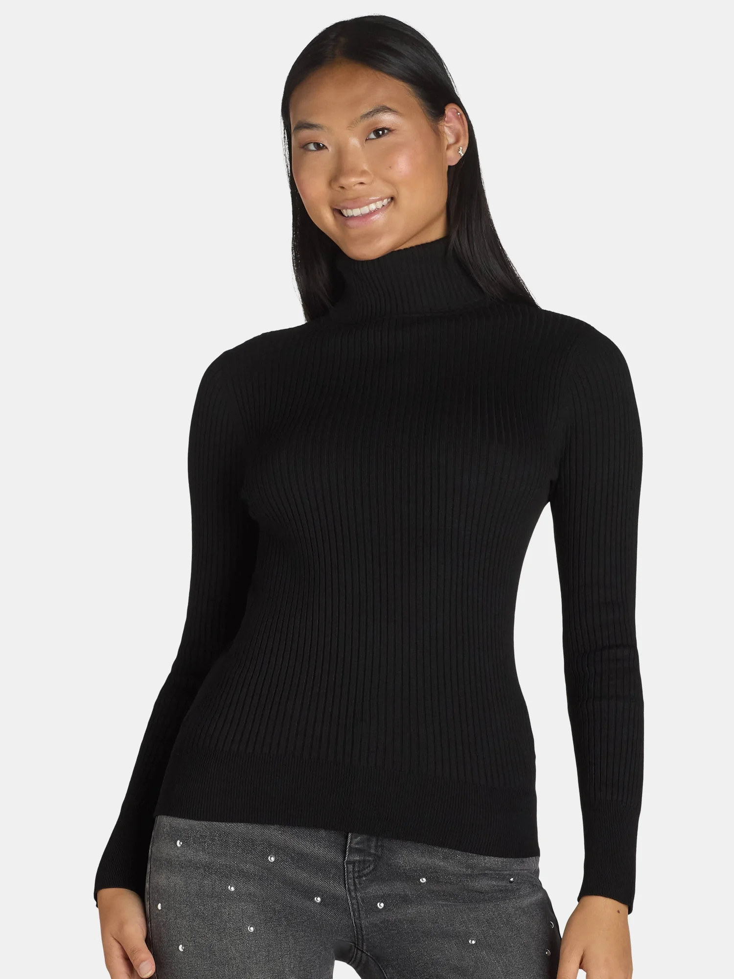 Time and Tru Women's Rib Turtleneck Sweater, Lightweight, Size XS-XXXL - Walmart.com | Walmart (US)