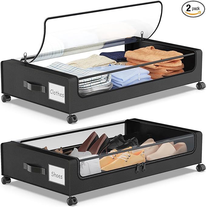 Under Bed Storage with Wheels, XXL 60L Under Bed Storage Containers, under the bed storage Organi... | Amazon (US)