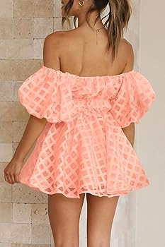PRETTYGARDEN Women's Off The Shoulder Babydoll Dress Short Puff Sleeve Casual A Line Ruffle Summe... | Amazon (US)