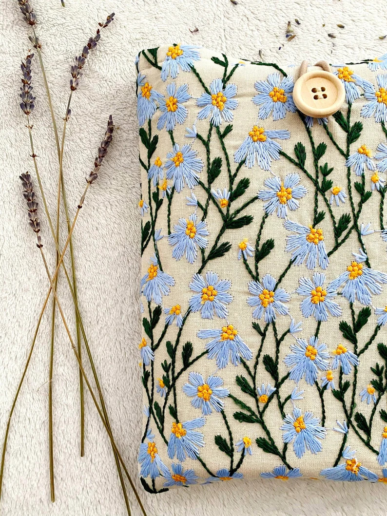 Embroidery Floral Book Sleeve, Padded Book Cover, Book Purse, Blue Book Pouch, Book Accessories, ... | Etsy (US)