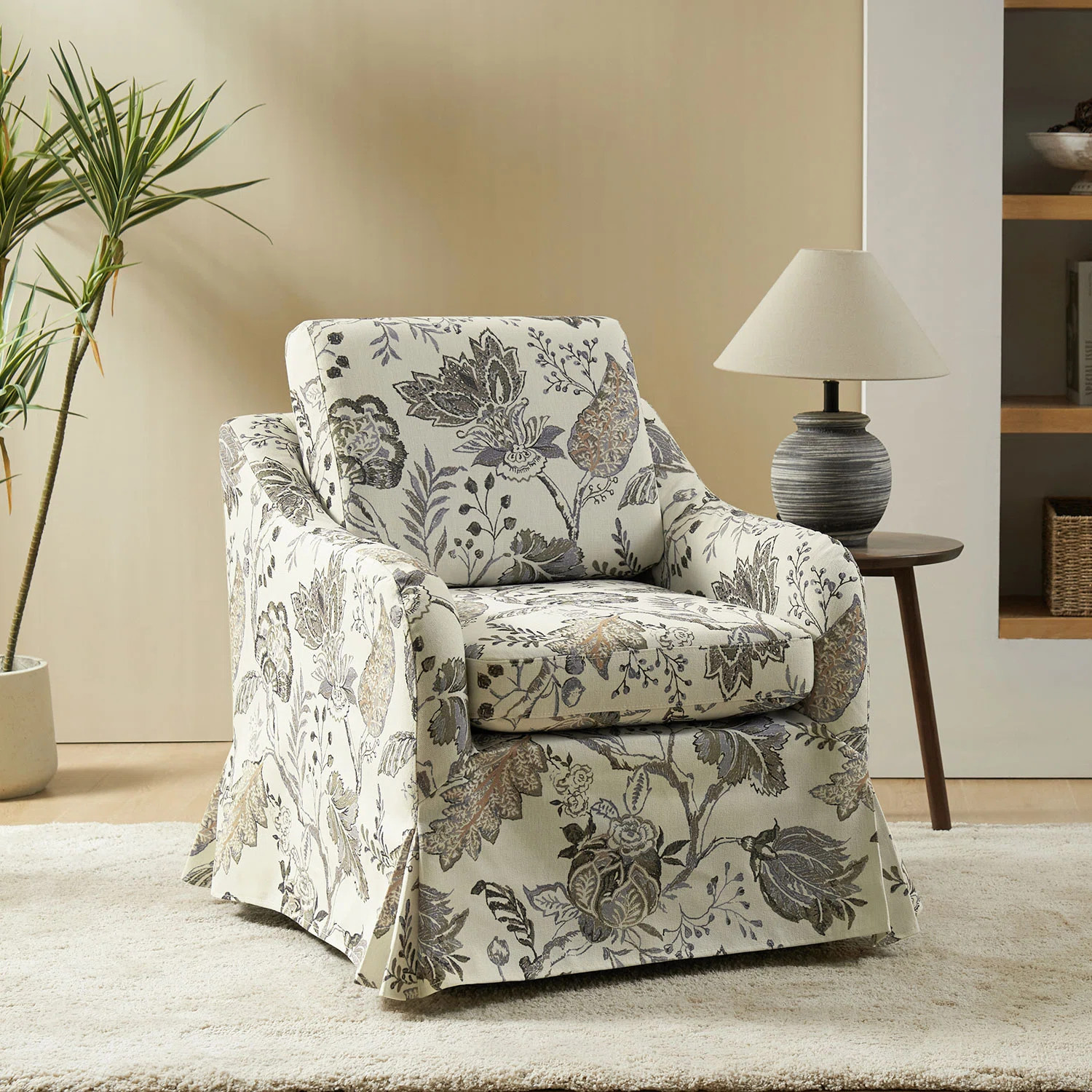 Asman Upholstered Slipcovered Swivel Armchair | Wayfair North America