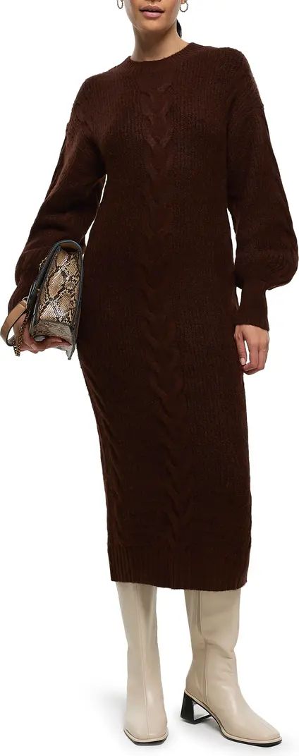 Cup of Coco Cable Detail Long Sleeve Midi Sweater Dress | Nordstrom