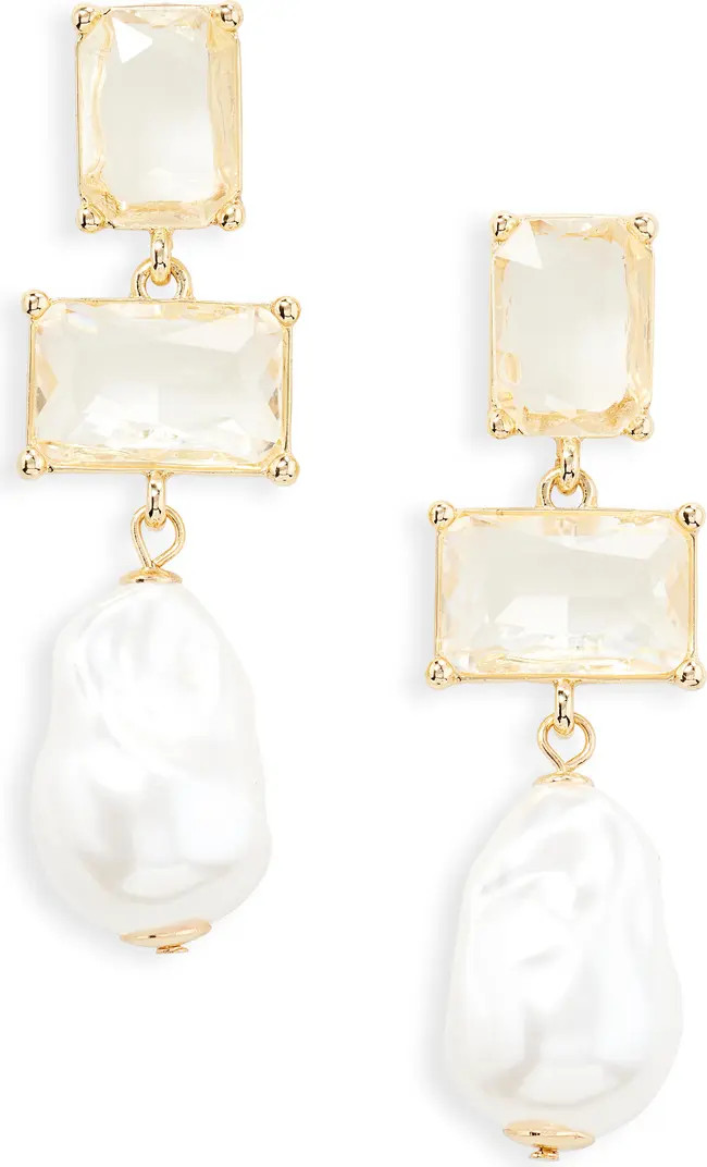 Nordstrom Stacked Stone Faux Pearl Linear Drop Earrings | Nordstrom | Nordstrom