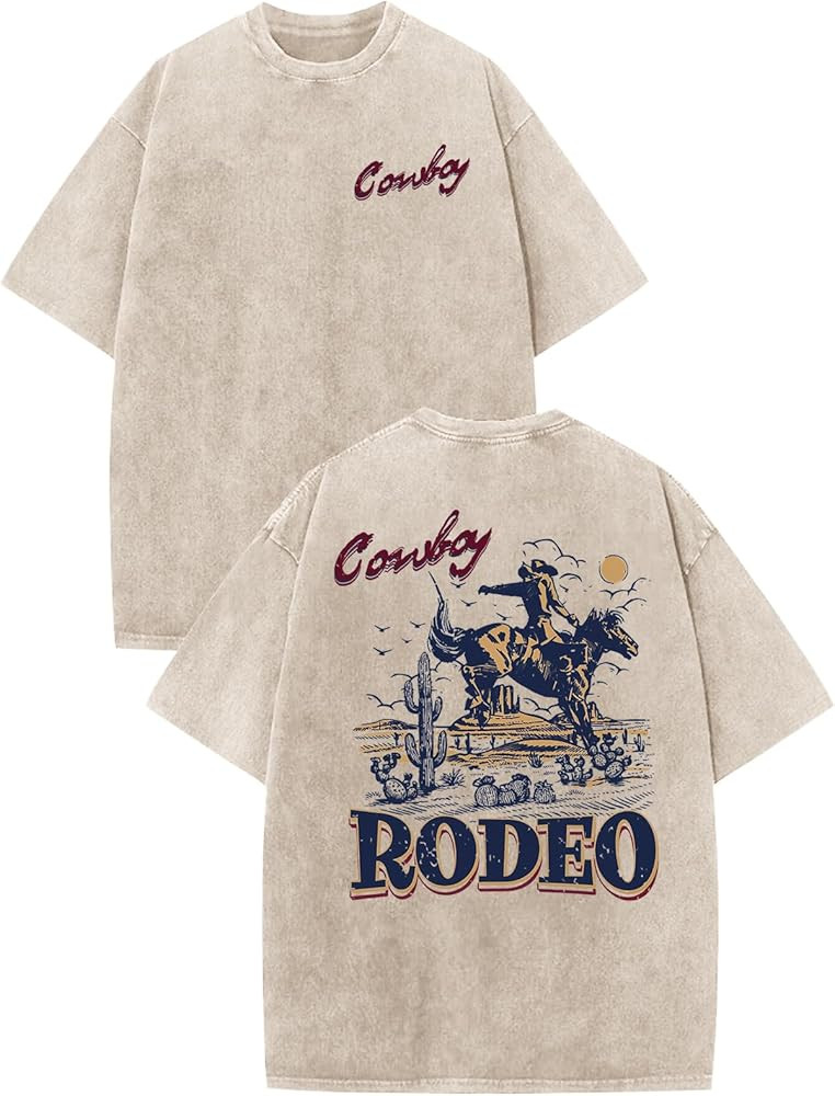 Bobeutou Western Shirts for Men Vintage Rodeo Cowboy Shirt Oversized Graphic Tees Country Concert... | Amazon (US)