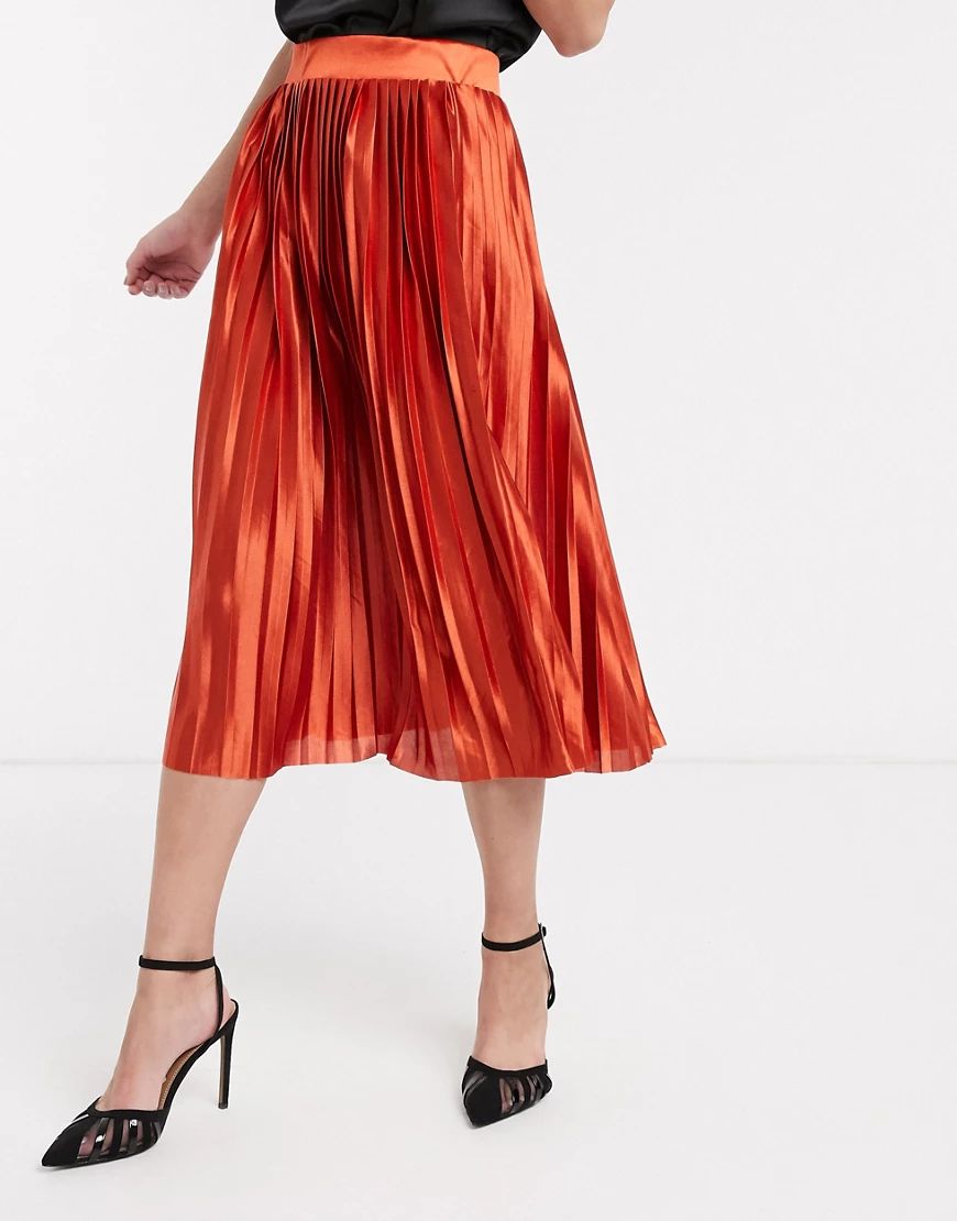 Ichi pleated midi skirt-Orange | ASOS (Global)