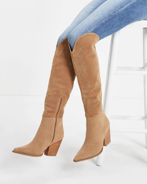 Riri Faux Suede Heeled Boot - Khaki | VICI