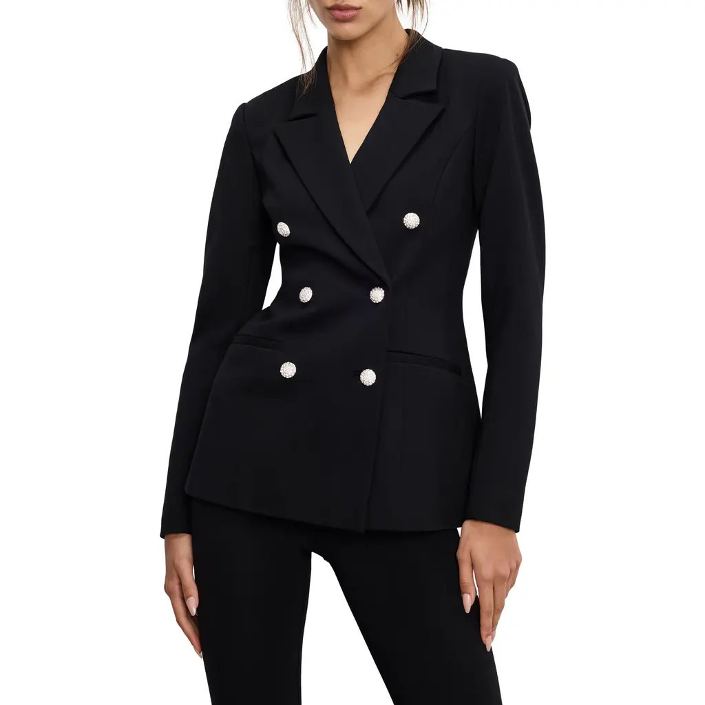 Good American Embellished Double Breasted Blazer in Black001 at Nordstrom, Size Large | Nordstrom