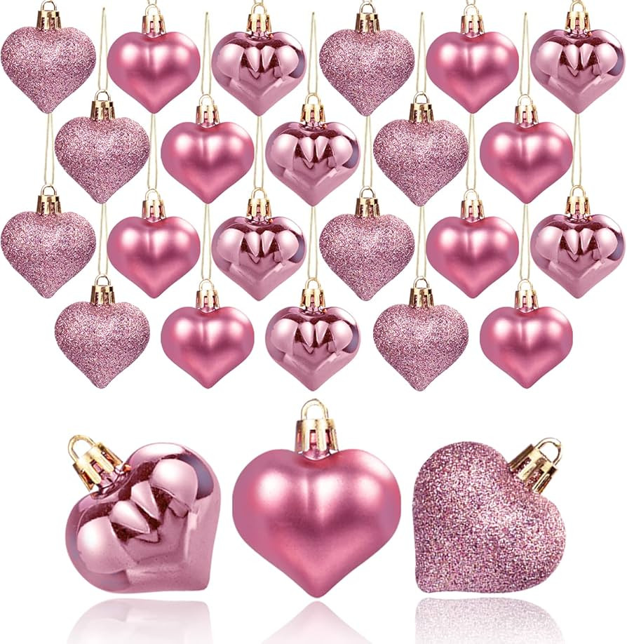 Valentines Day Decorations Heart Ornaments - 36pcs Rose Gold Heart Shaped Baubles Tree Ornaments ... | Amazon (US)