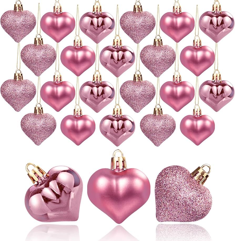 Valentines Day Decorations Heart Ornaments - 36pcs Rose Gold Heart Shaped Baubles Tree Ornaments ... | Amazon (US)