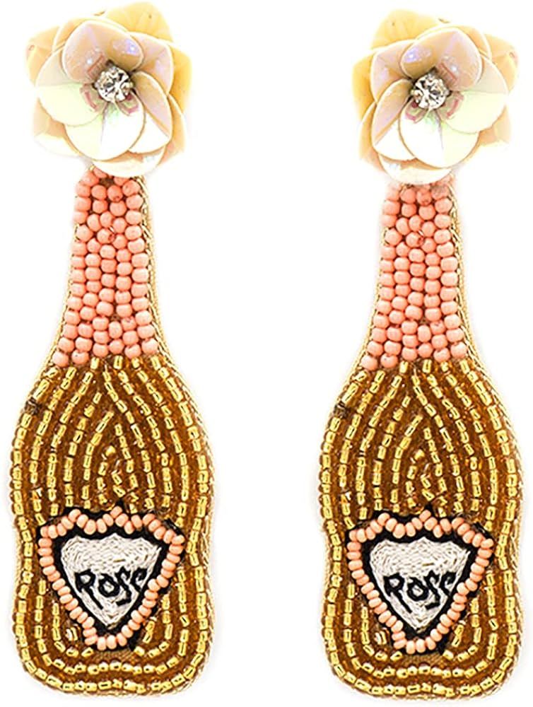 Emulily Beaded Champagne Rose Post Earrings Handmade Champagne Rose Earrings | Amazon (US)