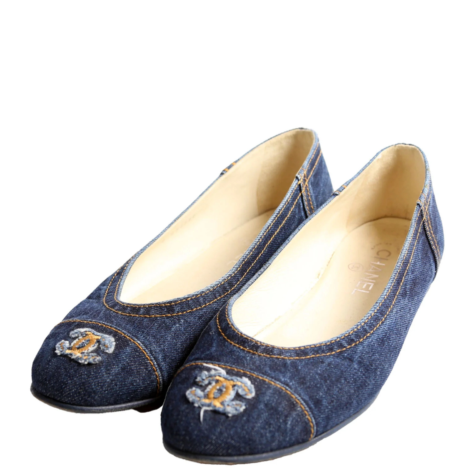 Cap Toe Ballet Flats Size 42 Denim | Keeks Designer Handbags