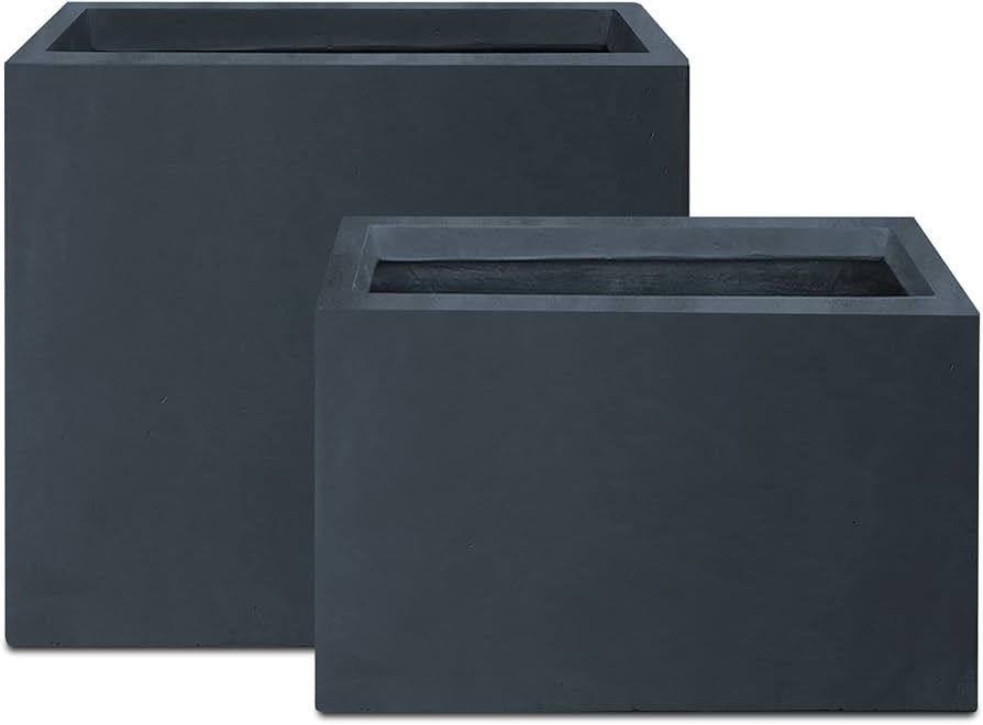 Kante 23.6" and 19.4" L Rectangular Charcoal Finish Lightweight Concrete Long Planters with Drain... | Amazon (US)