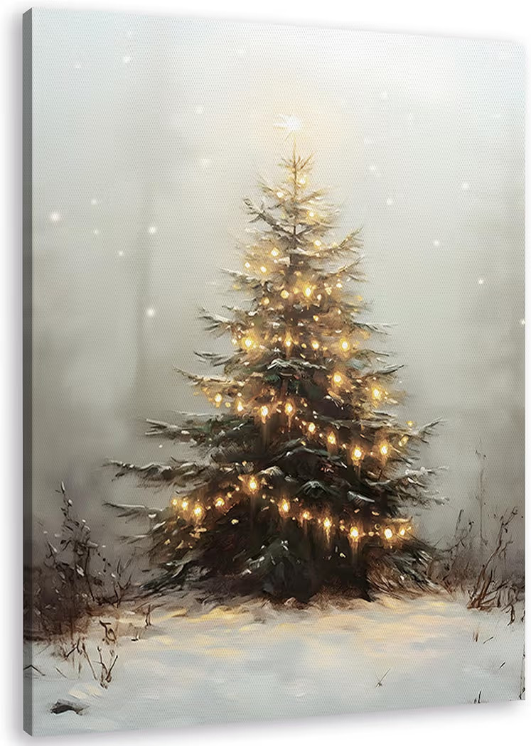 TLESKE Vintage Winter Snowy Christmas Tree Wall Art Decor, Rustic Christmas Pine Tree Canvas Wall... | Amazon (US)