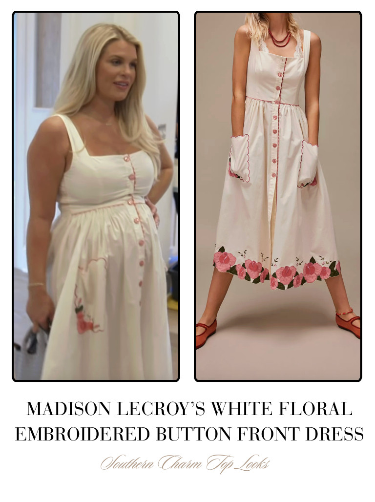 Madison LeCroy's White Floral Embroidered Button Front Dress  

 