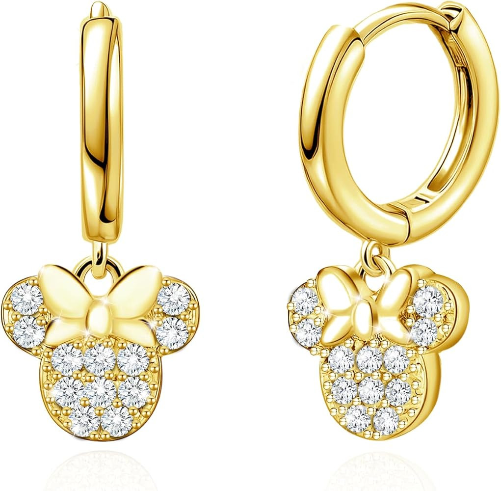 Mouse Bow Earrings Sterling Silver Gold Animal Cute Dangle Hoop Earrings for Women Hypoallergenic... | Amazon (US)