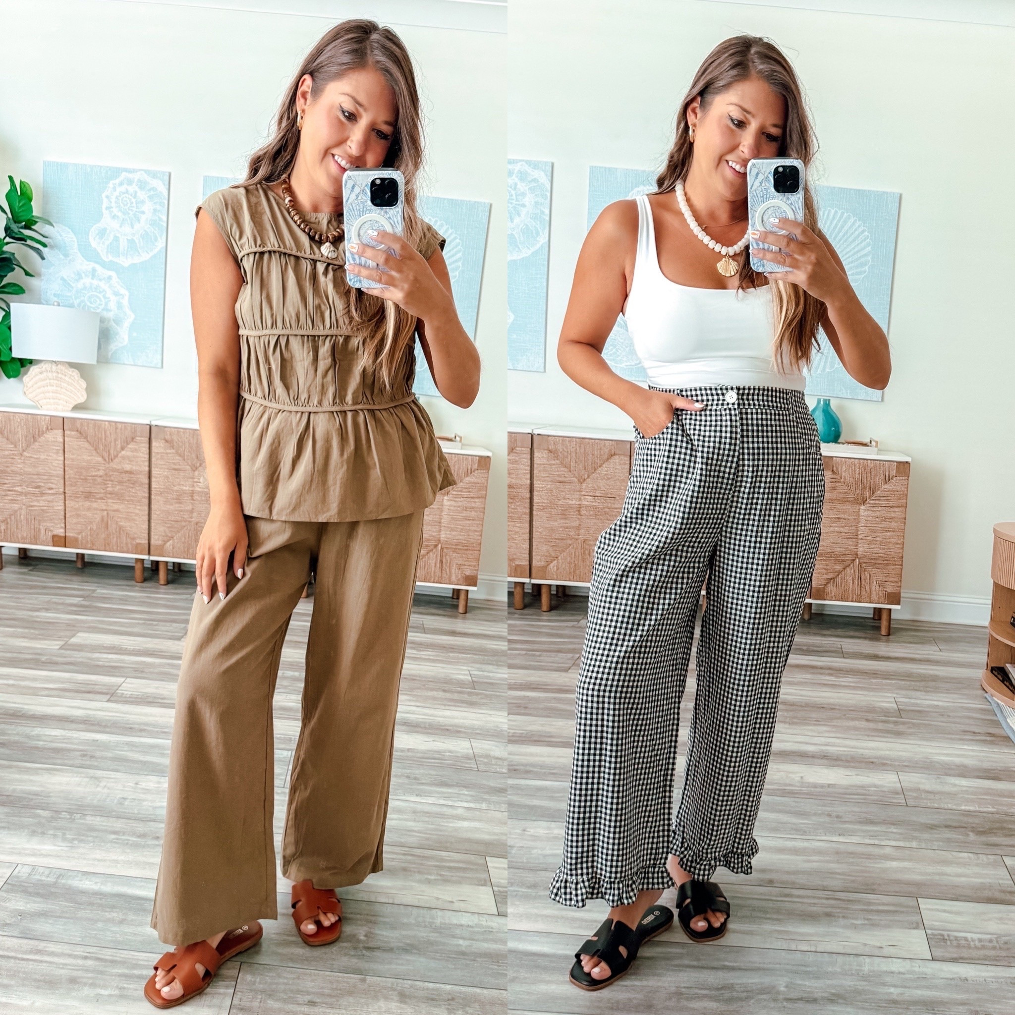 Transitional outfits, matching set, fall sandals, casual outfits 

Wearing medium