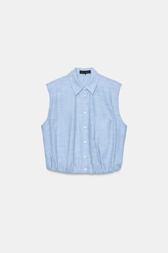 LINEN SHOULDER PAD PUFF TOP | Zara US