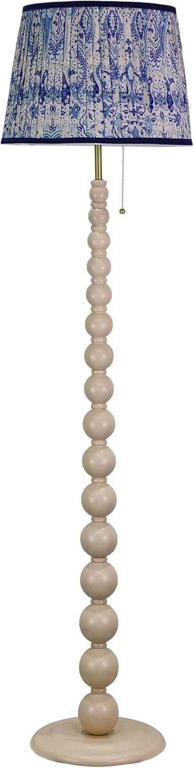Farmhouse Floor Lamp, 14 x 14 x 59 Beige Wood Base Floor Lamp, Tapered Pleated Shade in Floral Pa... | Amazon (US)
