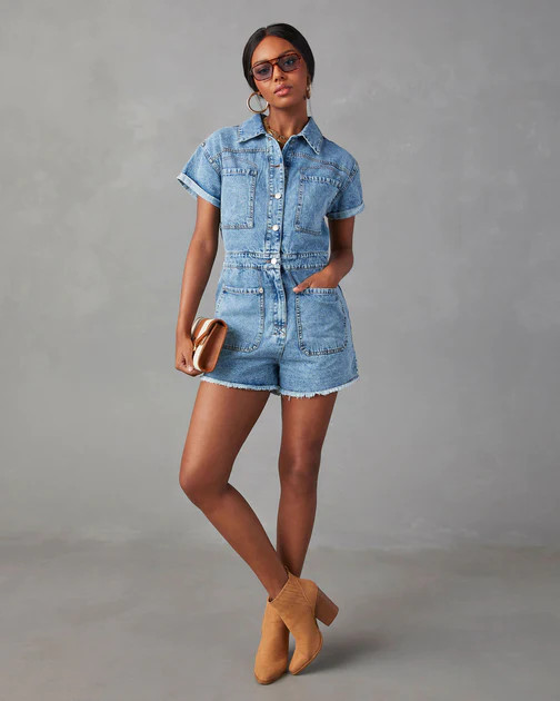 Judy Denim Utility Frayed Hem Romper | VICI