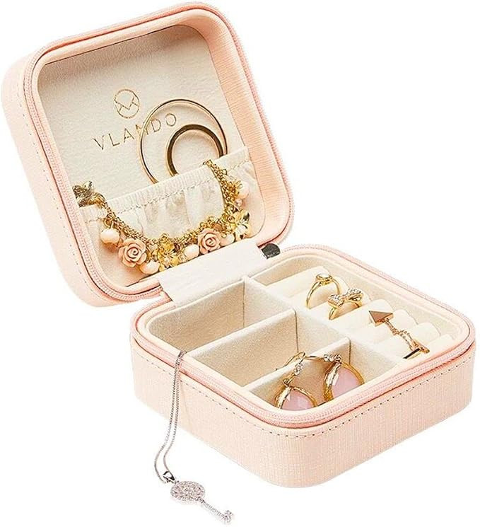 Vlando Small Faux Leather Travel Jewelry Box Organizer Display Storage Case for Rings Earrings Ne... | Amazon (US)