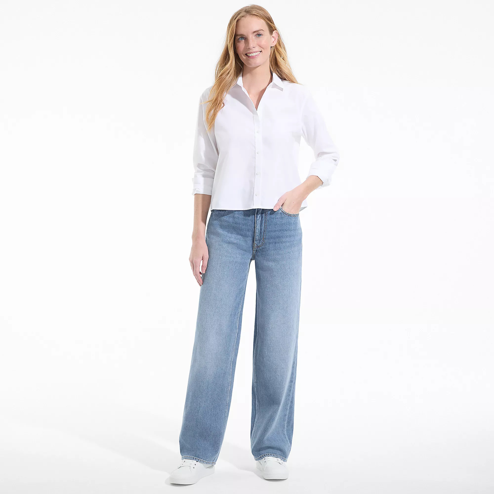Women's Rigid Denim Mid Rise Baggy Jeans | Lands' End (US)