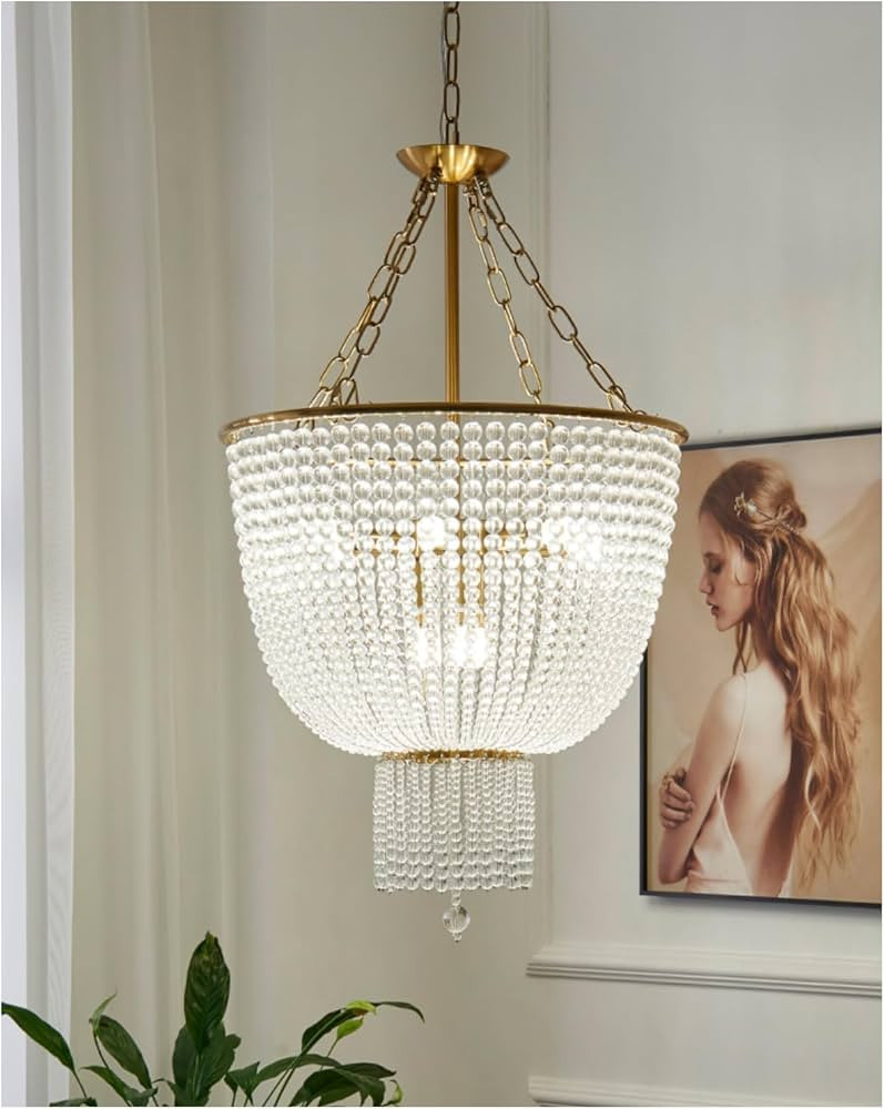 Aero Snail Classic Gold Finish 4-Light Glam Chandelier with Crystal Beads Modern Farmhouse Drum G... | Amazon (US)