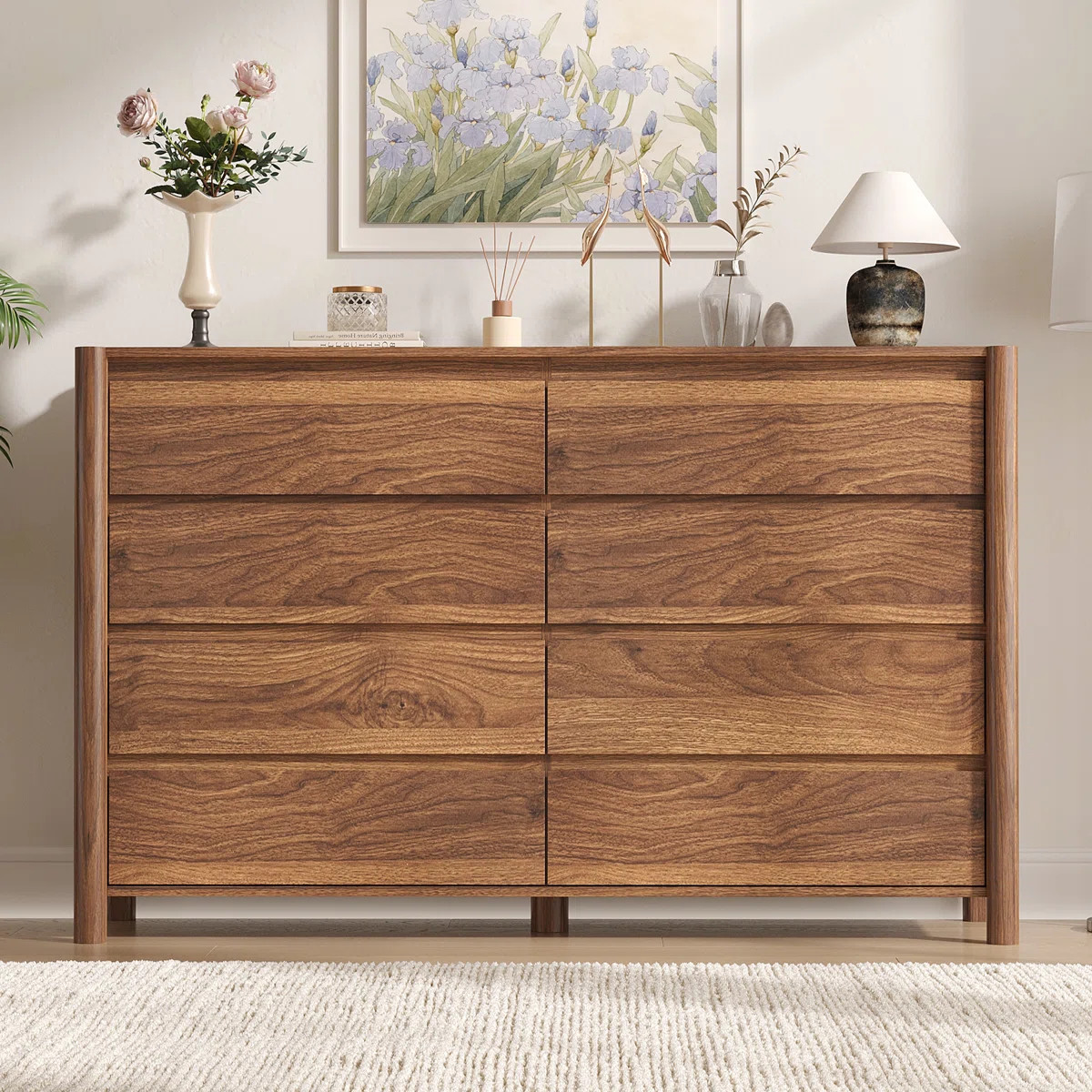 55.1" W 8 Drawer Dresser, Wood Chest Of Drawers For Bedroom, Living Room，Brown | Wayfair North America