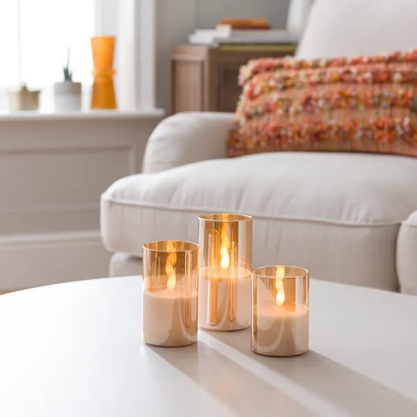 Set of 3 LED Glass Pillar Candles | Dunelm