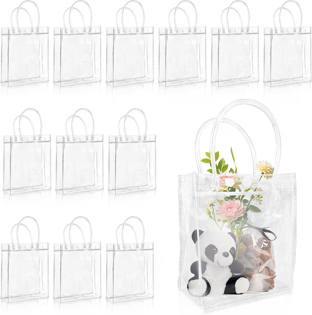 Woosuke 12 Pcs Clear Gift Bags with Handles, Small Plastic Clear Party Favor Swag Bag for Wedding... | Amazon (US)