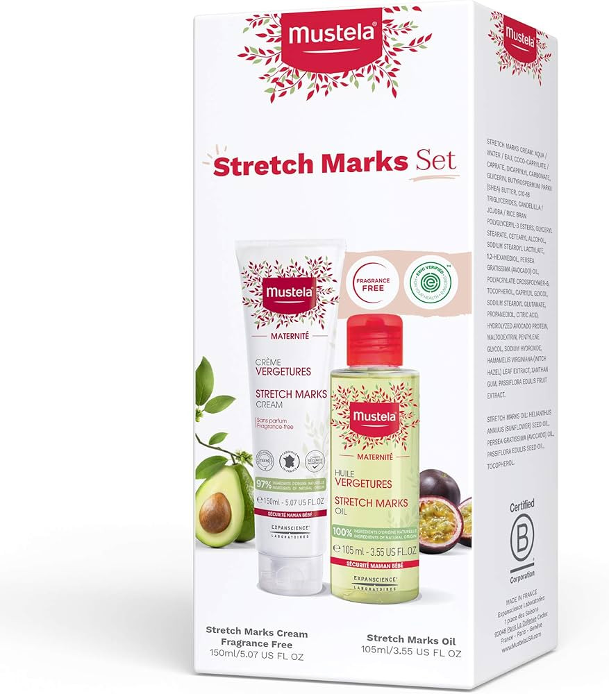 Mustela Maternity Stretch Marks Set - Natural Pregnancy Skincare - Contains Stretch Marks Cream &... | Amazon (US)