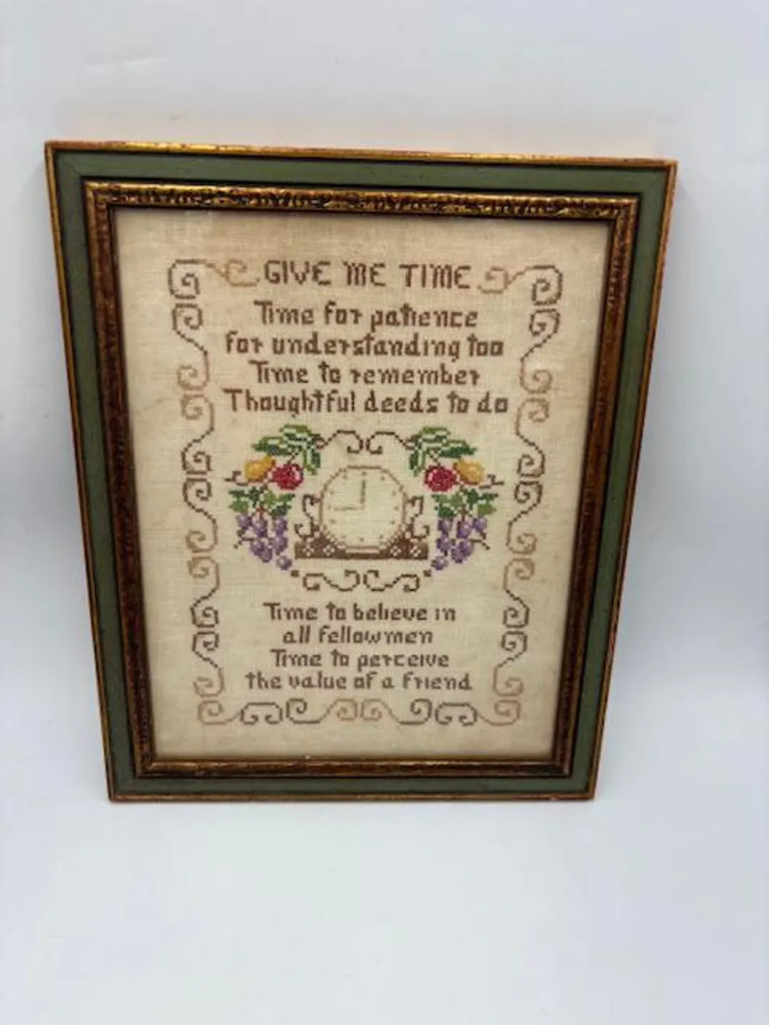 Antique Framed Under Glass Handmade Cross Stitch Needlepoint Sampler - "Give Me Time" - Vintage W... | Etsy (US)