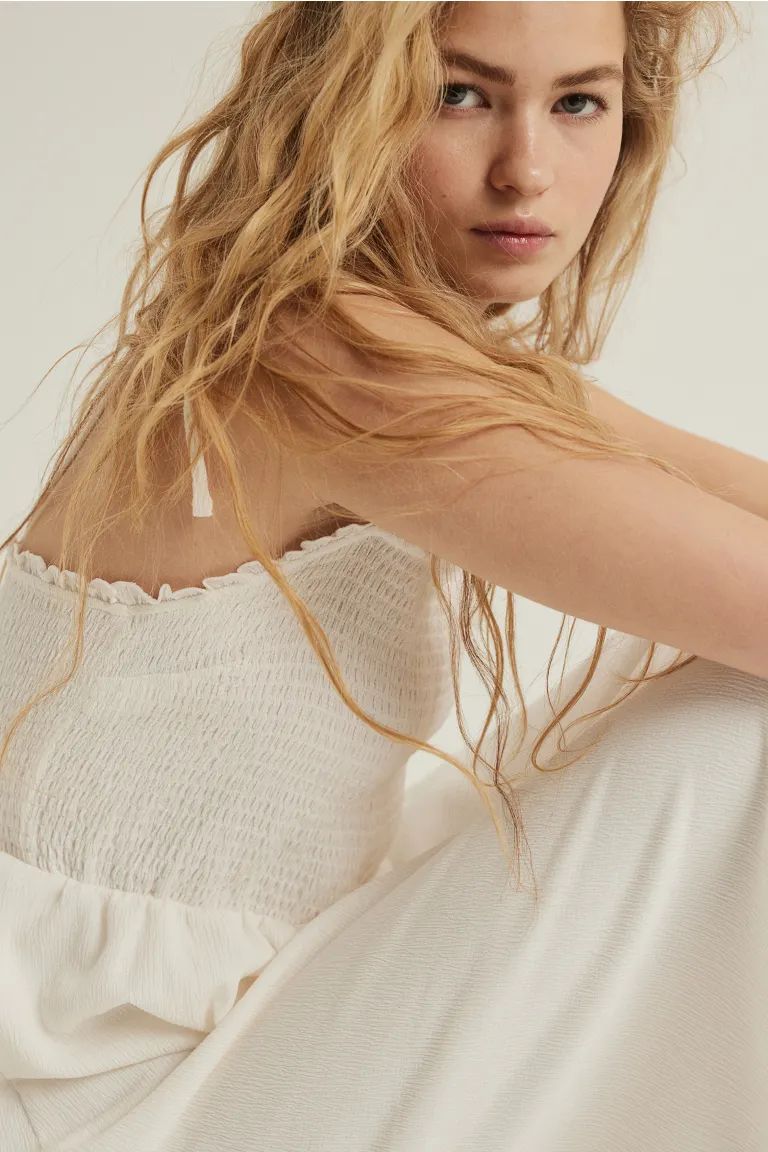 Tie-shoulder-strap Smocked Dress - Cream - Ladies | H&M US | H&M (US + CA)
