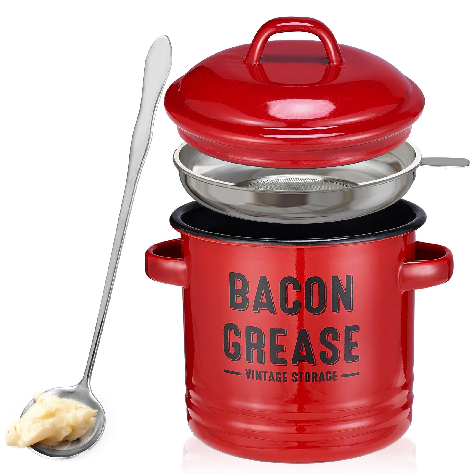 Bacon Grease Container with Strainer - Large 46OZ Kitchen Oil Storage Can, Food Saver Bin with Li... | Amazon (US)
