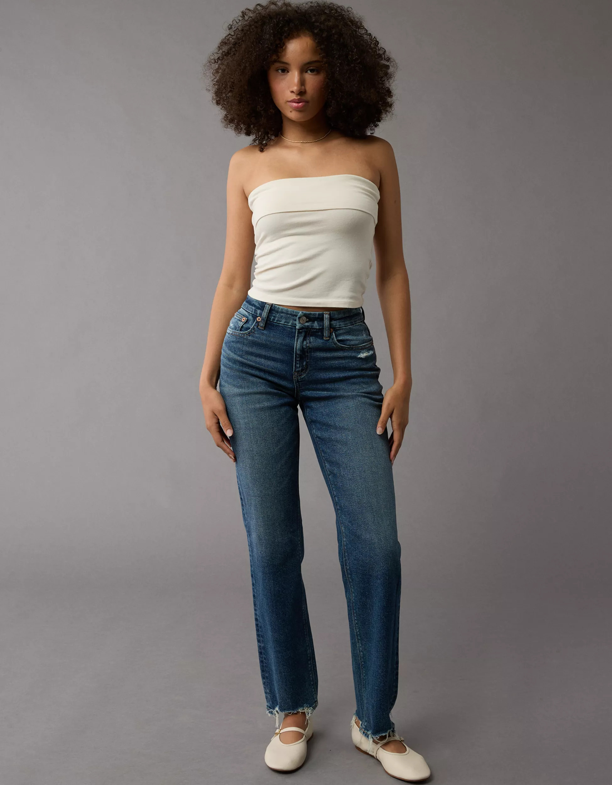 AE Stretch Curvy High-Waisted Straight Jean | American Eagle Outfitters (US & CA)