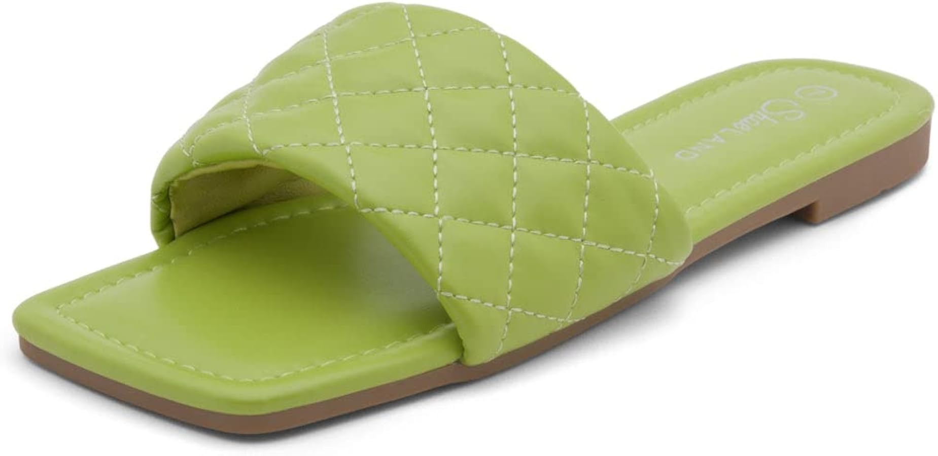 Shoe Land Womens Anisha Flat Sandals Fashion Slides Square Open Toe Quilted Single Band Dressy Sa... | Amazon (US)